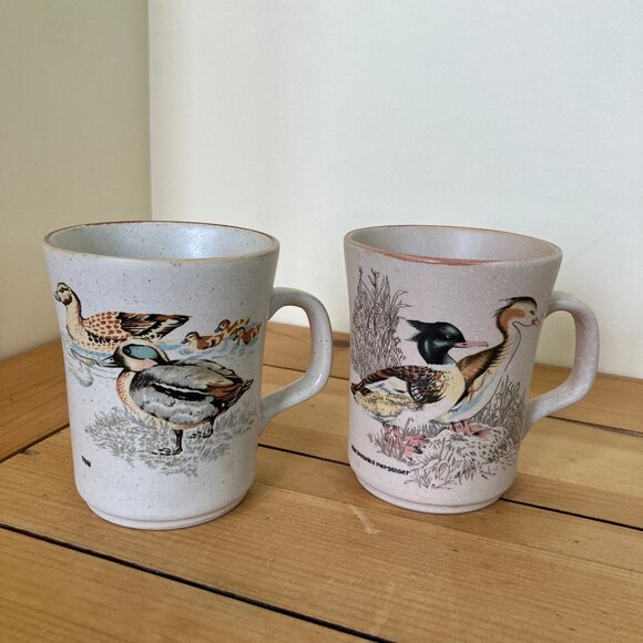 Duck Theme Northcraft Korea Coffee Mugs Vintage Set of 2 Merganser & Teal Ducks - Picture 8 of 10